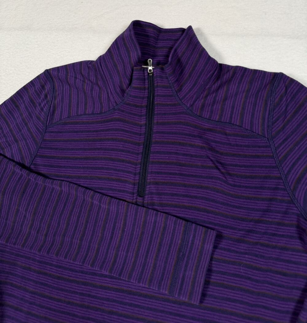 Smartwool Merino Shirt Women's Medium Purple 1/4 Zip Wool Striped Baselayer